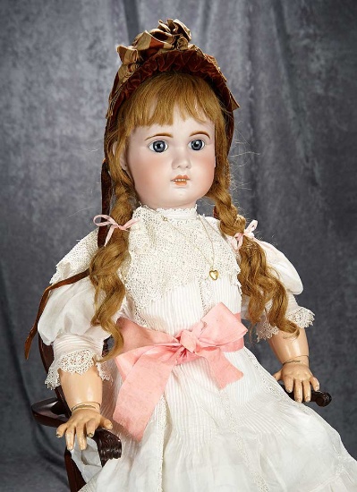 33" French bisque bebe, 1907, by Emile Jumeau, beautiful costume and original body. $1200/1500
