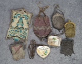 Eight antique purses suitable for dolls in various styles. $300/500