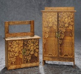 Set of doll's furniture with pyrographic designs. $200/400