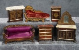 Set of German wooden dollhouse furnishings in petite size. $400/500