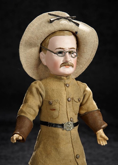Very Rare German Bisque Portrait of Teddy Roosevelt with Original Costume 1800/3200