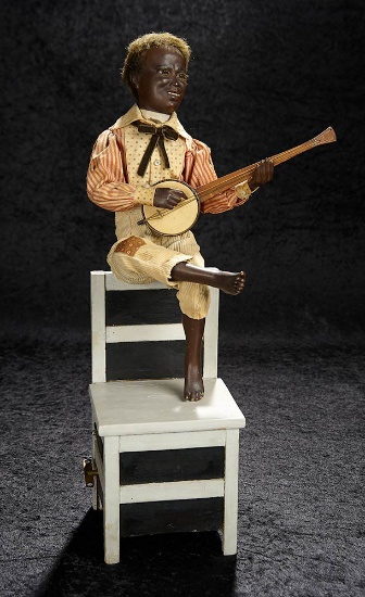 French Musical Automaton "Banjo Player Seated on Chair Back" by Gustav Vichy 9000/12,000