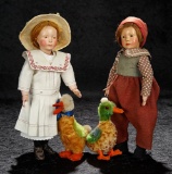 Pair, German Colorful Mohair Ducks by Steiff 500/800