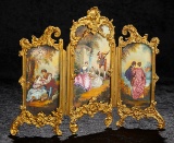 Outstanding French Bronze Folding Screen with Hand-Painted Romantic Scenes 1200/1700
