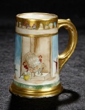 French Porcelain Hand-Painted Mug Depicting Scenes of Playful Brownies 400/600