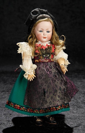 Beautiful German Bisque Art Character, 134, by Hertel and Schwab, Wonderful Costume 3500/4500