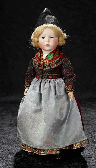 German Bisque Art Character, "Marie", Model 101, Rare Glass Eyes and Original Costume 4500/6500