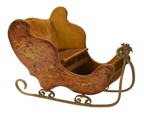 French Miniature Sleigh with Painted Tin Decorative Panels 400/600