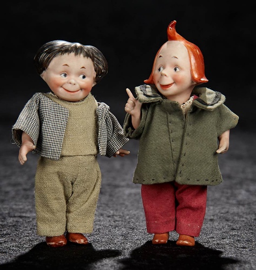 Pair, German All-Bisque Characters "Max" and "Moritz" by Kestner 1200/1400