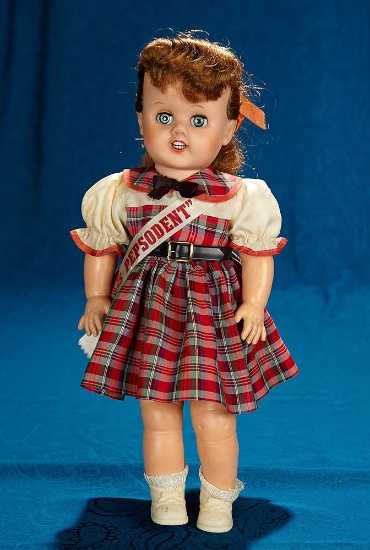 16" Rare and unique American "Miss Pepsodent" doll with unique tooth construction. $150/250