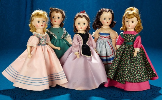 14" American hard plastic "Little Women" dolls by Alexander, original tagged costumes. $400/600
