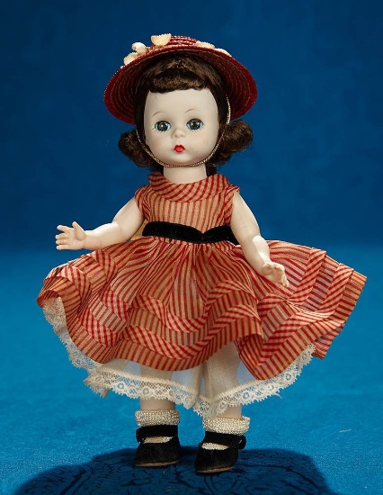8" Alexander-Kin girl with rare beautiful costume, straight leg model, original box. $300/500