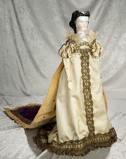 23" German porcelain lady doll with elaborate coiffure and royal costume. $600/900