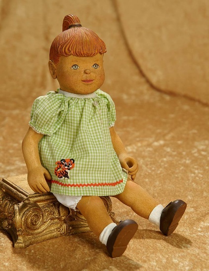 12" Wooden doll "Bobbi" with rare carved hair by Bob Beckett, #1, 1979. $200/400