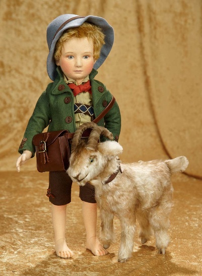 18 1/2" Felt "Peter the Goatherd" and his goat by R.John Wright, #157/500, mint boxes. $800/1100