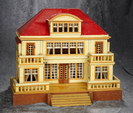 22"h. German Wooden Dollhouse with French Doors by Gottschalk. $800/1300