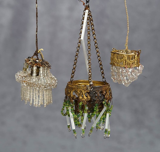 1 1/2"-5" Three antique glass chandeliers. $400/600