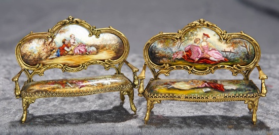 4"l., Two Austrian Enamel and Bronze Miniature Settees. $400/600
