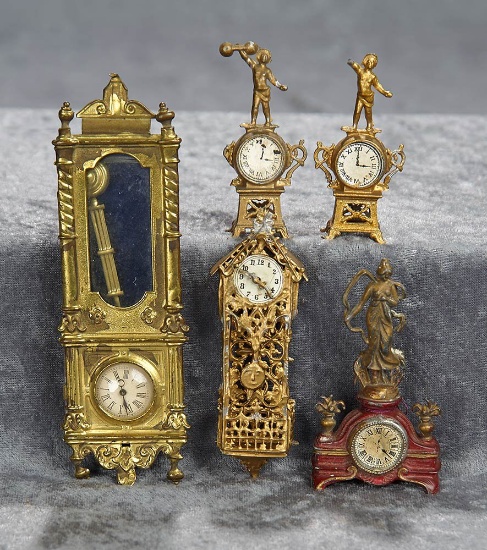 5" largest clock. Five antique dollhouse clocks in various styles. $400/600