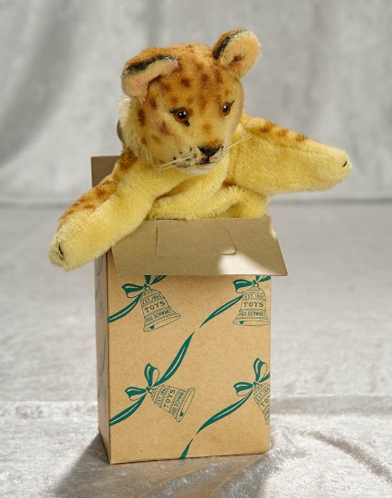 9" German mohair leopard as puppet for FAO Schwarz in original box. $300/400