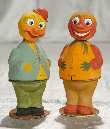 6 1/2" Pair of German paper mache candy containers with nodding heads. $400/500