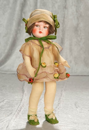 15" 1930s studio doll in stylish child costume with matching shoes and cap. $200/400