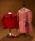 French Checkered Dress, with Red Jacket, Parasol and Signed Jumeau Shoes 600/900