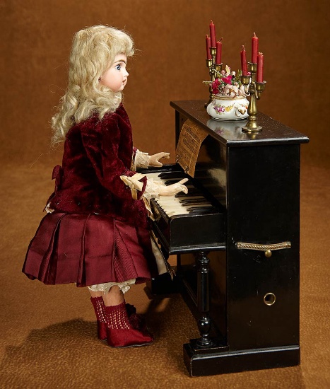 French Musical Automaton "Young Girl at Piano" by Vichy with Surprise Bon-Bon Niche 6500/9500