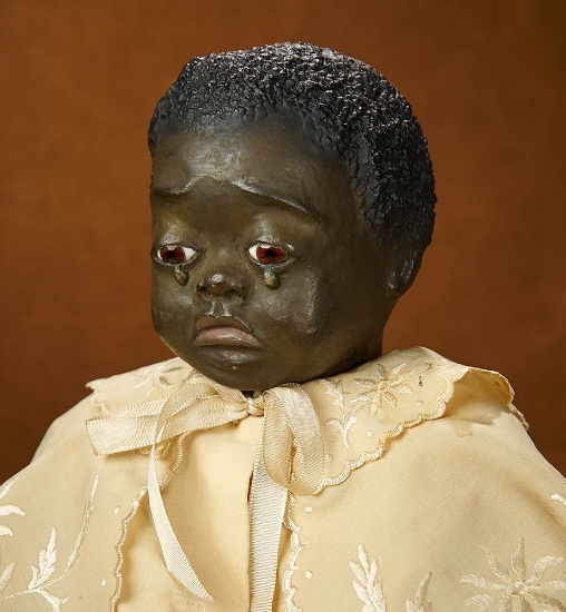 American Black-Complexioned Paper Mache Doll "Mina", Sculpted Tears by Leo Moss 4500/6500