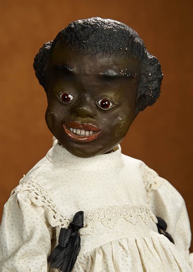 American Black-Complexioned Paper Mache Girl by Leo Moss with Smiling Expression 3500/4500