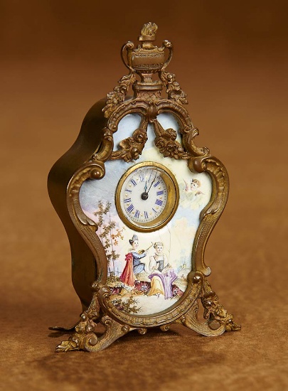Viennese Enamel Mantel Clock with Hand-Painted Scene 400/500
