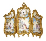 Viennese Bronze and Enamel Tri-Panel Folding Screen with Clock 1100/1400