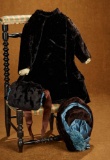 French Black Silk Velvet Coat, Muff and Hat, Original Parisian Milliner's Label for 25