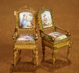 Pair, Viennese Gilt Bronze and Enamel Arm Chairs with Figural Legs 300/500