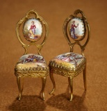 Pair, Viennese Gilt Bronze and Enamel Salon Chairs 300/500