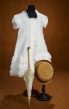 White Pique Cutwork Dress with Woven Bonnet, Dog-Head Handled Parasol for 30