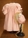 Antique Peach Flannel Dress with Smocking, with Peach Silk Cap 300/500