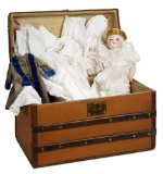 French Bisque Bebe Gigoteur by Jules Steiner with Trunk and Trousseau 1500/2200