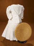 French White Pique Mariner Dress with Polka Dots, and Woven Middy Hat for 24