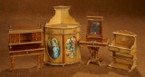 German Wooden Dollhouse Furnishings with Lithographed Cabinet 400/600