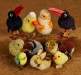 Collection of Ten German Fluffy Wool Miniature Birds by Steiff 400/600