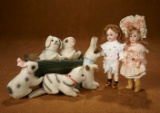 Five Flannel Wool Bunnies in Wooden Cart 300/600