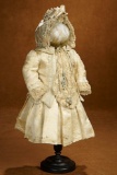 French Ivory Silk Bebe Dress and Bonnet for 19