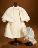 French Cream Cashmere Coat Dress and Lace Bonnet for 18