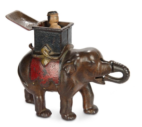 American Cast Iron Mechanical Bank "Elephant with Hidden Rider" by Enterprise 800/1100
