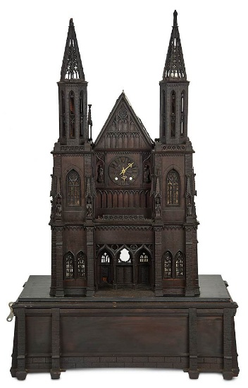 Grand 19th Century Carved Wooden Cathedral with Music Box 1000/1400