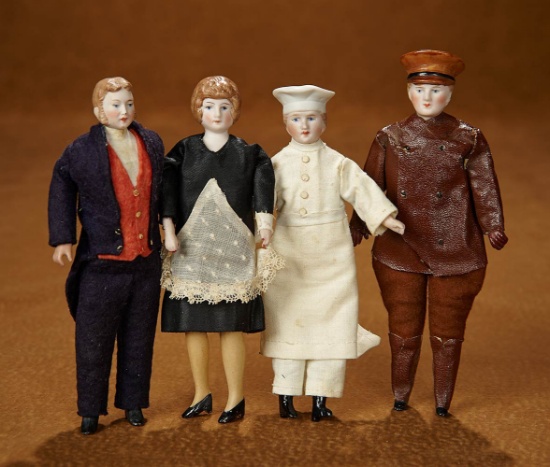 Four German Bisque Occupational Dollhouse Dolls 700/900