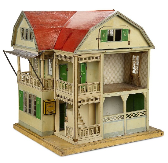 Rare Grand German Wooden Red Roof Dollhouse by Moritz Gottschalk 4500/6500