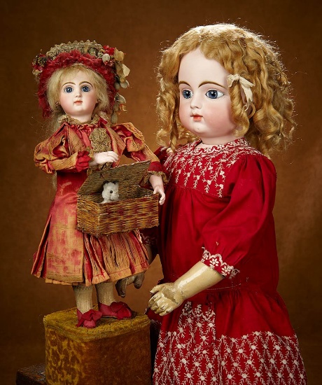 French Bisque Musical Automaton "Little Girl with Puppy Surprise" by Lambert 4500/6500