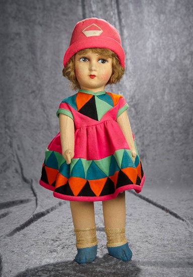 20" French cloth studio doll in fashionable costume presented by SFBJ. $300/500